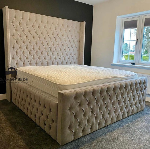 Elijah Luxury Wingback Bed Frame With Optional Storage