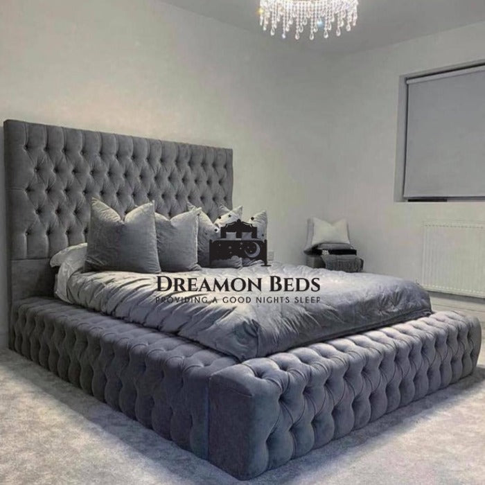 Dreamon Beds Hawaii Ambassador Bed Frame Grey Plush Velvet 4FT6