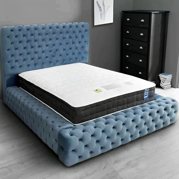 Blue plush ambassador bed frame free mattress 5ft king size