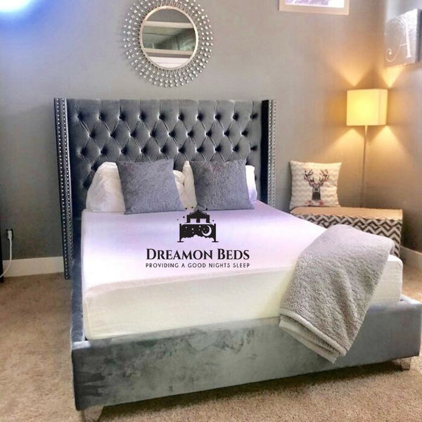 Grey Plush Wingback Bed 5FT King Size