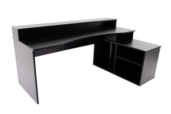 Power W L shaped corner gaming desk with colour changing LED Lights