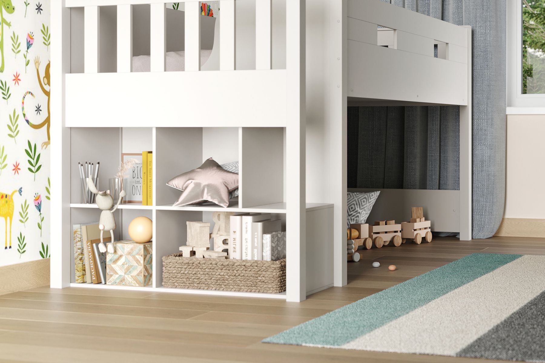 White Charlie mid sleeper set with storage and desk