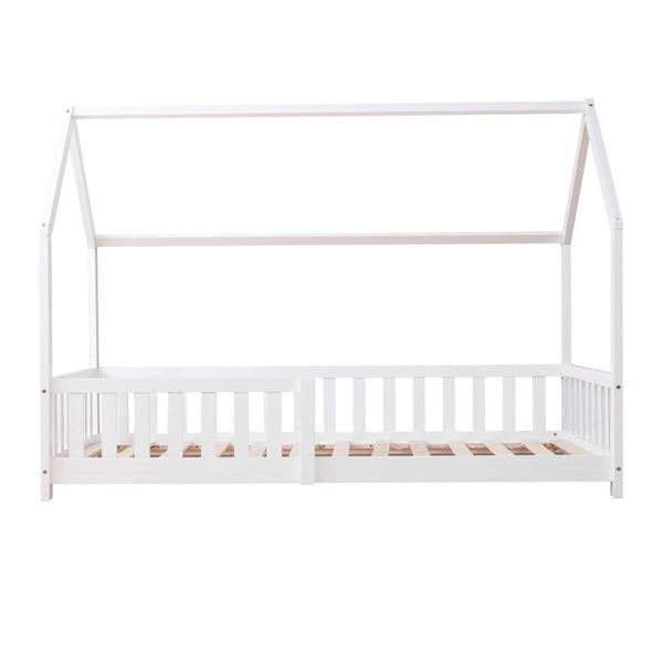 White wooden explorer playhouse single bed with rails