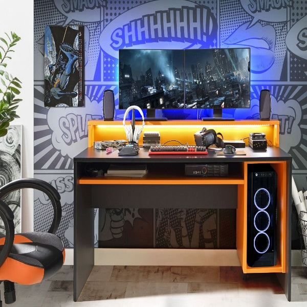 Power Y LED computer desk in orange and black