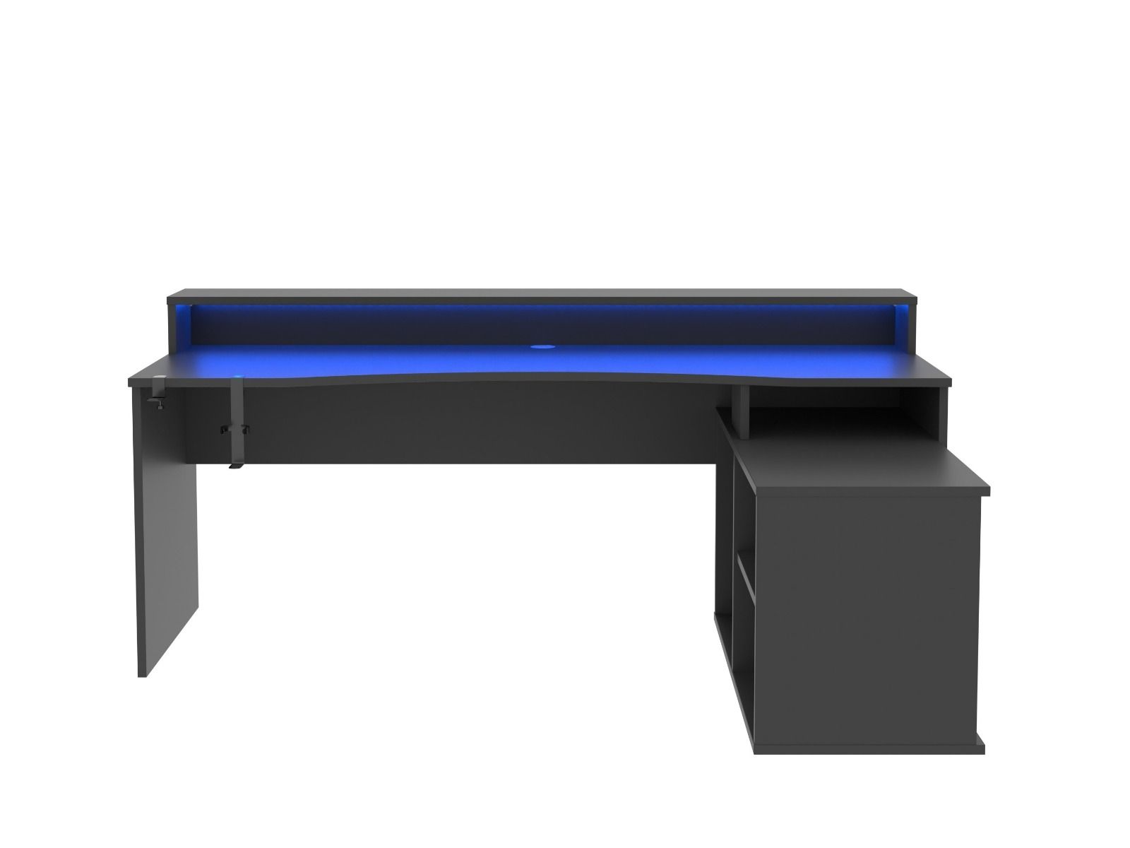 Power W L shaped corner gaming desk with colour changing LED Lights