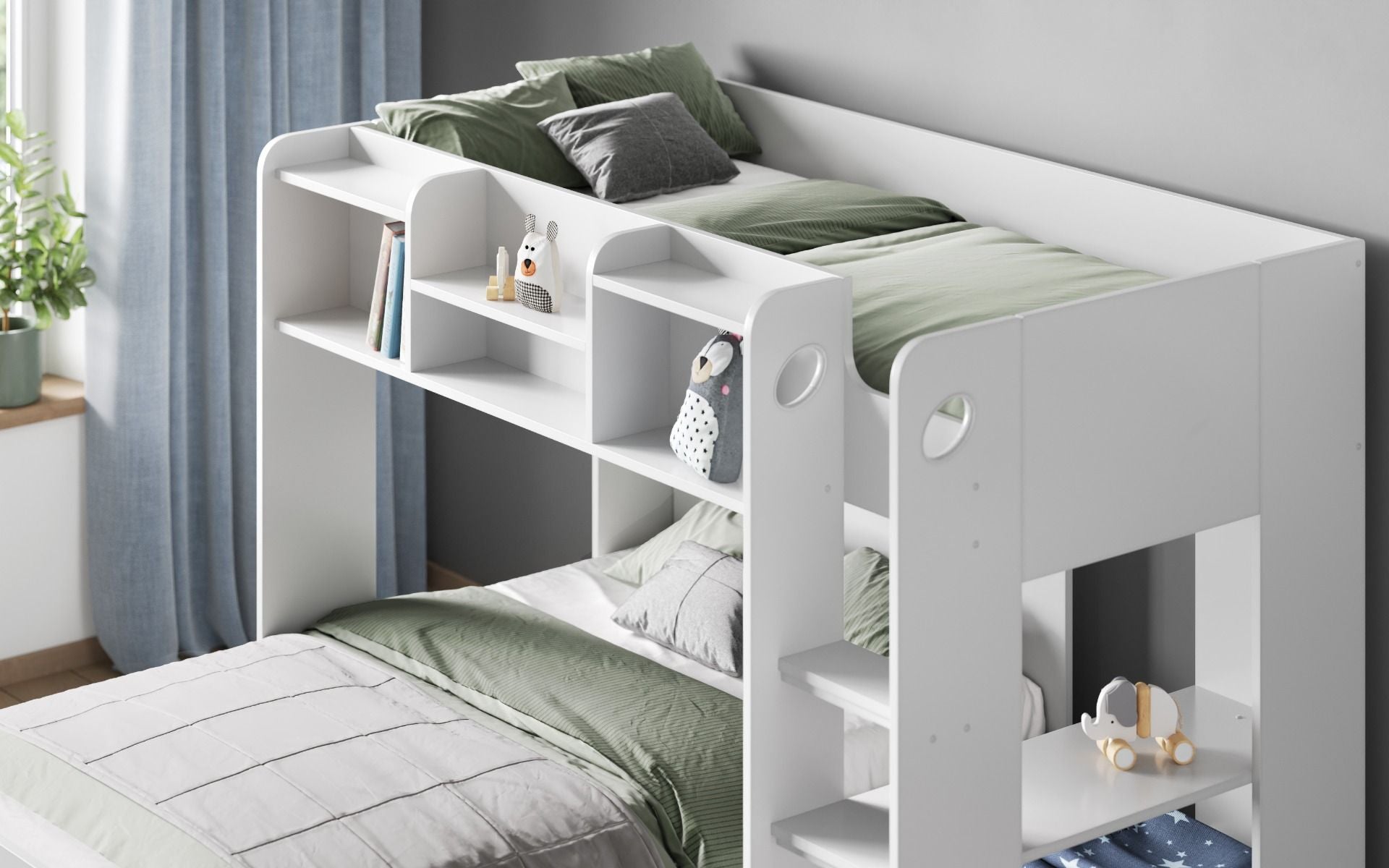 Wizard L shaped triple bunk bed sleeper in white or grey